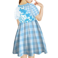 Blue Palaka Hawaiian And Japanese Kid Short Sleeve Dress Maneki Neko And Sakura Bloom DT05 - Polynesian Pride