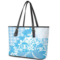 Blue Palaka Hawaiian And Japanese Leather Tote Bag Maneki Neko And Sakura Bloom DT05 - Polynesian Pride