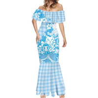 Blue Palaka Hawaiian And Japanese Mermaid Dress Maneki Neko And Sakura Bloom DT05 - Polynesian Pride