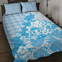 Blue Palaka Hawaiian And Japanese Quilt Bed Set Maneki Neko And Sakura Bloom DT05 Blue - Polynesian Pride