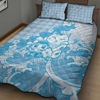 Blue Palaka Hawaiian And Japanese Quilt Bed Set Maneki Neko And Sakura Bloom DT05 - Polynesian Pride