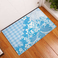 Blue Palaka Hawaiian And Japanese Rubber Doormat Maneki Neko And Sakura Bloom DT05 - Polynesian Pride