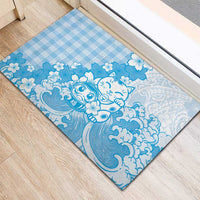 Blue Palaka Hawaiian And Japanese Rubber Doormat Maneki Neko And Sakura Bloom DT05 - Polynesian Pride