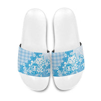 Blue Palaka Hawaiian And Japanese Slide Sandals Maneki Neko And Sakura Bloom DT05 Blue - Polynesian Pride