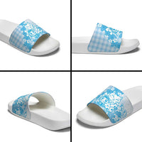 Blue Palaka Hawaiian And Japanese Slide Sandals Maneki Neko And Sakura Bloom DT05 - Polynesian Pride
