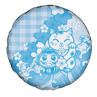 Blue Palaka Hawaiian And Japanese Spare Tire Cover Maneki Neko And Sakura Bloom DT05 - Polynesian Pride