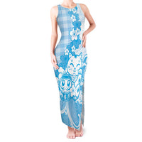 Blue Palaka Hawaiian And Japanese Tank Maxi Dress Maneki Neko And Sakura Bloom DT05 Women Blue - Polynesian Pride