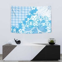 Blue Palaka Hawaiian And Japanese Tapestry Maneki Neko And Sakura Bloom DT05 - Polynesian Pride