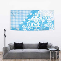 Blue Palaka Hawaiian And Japanese Tapestry Maneki Neko And Sakura Bloom DT05 - Polynesian Pride