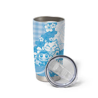 Blue Palaka Hawaiian And Japanese Tumbler Cup Maneki Neko And Sakura Bloom DT05 - Polynesian Pride