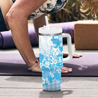Blue Palaka Hawaiian And Japanese Tumbler With Handle Maneki Neko And Sakura Bloom DT05 - Polynesian Pride