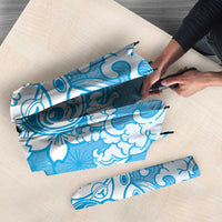 Blue Palaka Hawaiian And Japanese Umbrella Maneki Neko And Sakura Bloom DT05 - Polynesian Pride