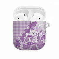 Purple Palaka Hawaiian And Japanese AirPods Case Maneki Neko And Sakura Bloom DT05 Purple - Polynesian Pride