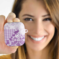 Purple Palaka Hawaiian And Japanese AirPods Case Maneki Neko And Sakura Bloom