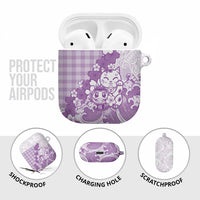 Purple Palaka Hawaiian And Japanese AirPods Case Maneki Neko And Sakura Bloom DT05 - Polynesian Pride
