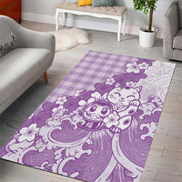 Purple Palaka Hawaiian And Japanese Area Rug Maneki Neko And Sakura Bloom DT05 - Polynesian Pride