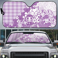 Purple Palaka Hawaiian And Japanese Auto Sun Shade Maneki Neko And Sakura Bloom DT05 Purple - Polynesian Pride