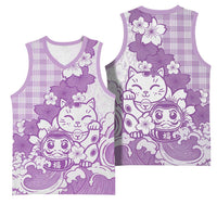 Purple Palaka Hawaiian And Japanese Basketball Jersey Maneki Neko And Sakura Bloom DT05 - Polynesian Pride