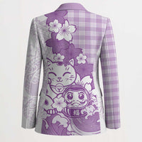 Purple Palaka Hawaiian And Japanese Blazer Maneki Neko And Sakura Bloom DT05 - Polynesian Pride