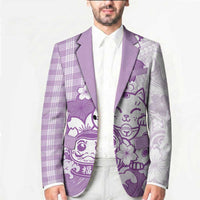 Purple Palaka Hawaiian And Japanese Blazer Maneki Neko And Sakura Bloom DT05 - Polynesian Pride