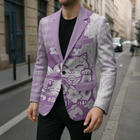 Purple Palaka Hawaiian And Japanese Blazer Maneki Neko And Sakura Bloom DT05 - Polynesian Pride