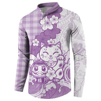 Purple Palaka Hawaiian And Japanese Button Sweatshirt Maneki Neko And Sakura Bloom DT05 - Polynesian Pride