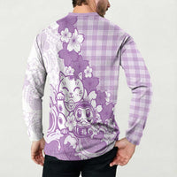 Purple Palaka Hawaiian And Japanese Button Sweatshirt Maneki Neko And Sakura Bloom DT05 - Polynesian Pride