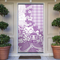 Purple Palaka Hawaiian And Japanese Door Cover Maneki Neko And Sakura Bloom DT05 Purple - Polynesian Pride