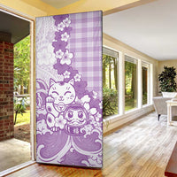 Purple Palaka Hawaiian And Japanese Door Cover Maneki Neko And Sakura Bloom DT05 - Polynesian Pride