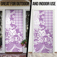 Purple Palaka Hawaiian And Japanese Door Cover Maneki Neko And Sakura Bloom DT05 - Polynesian Pride