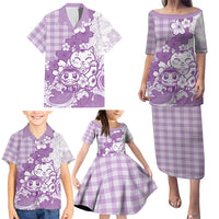 Purple Palaka Hawaiian And Japanese Family Matching Puletasi and Hawaiian Shirt Maneki Neko And Sakura Bloom