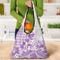 Purple Palaka Hawaiian And Japanese Grocery Bag Maneki Neko And Sakura Bloom DT05 - Polynesian Pride