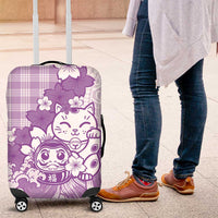 Purple Palaka Hawaiian And Japanese Luggage Cover Maneki Neko And Sakura Bloom DT05 Purple - Polynesian Pride