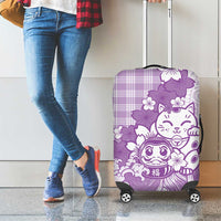 Purple Palaka Hawaiian And Japanese Luggage Cover Maneki Neko And Sakura Bloom DT05 - Polynesian Pride