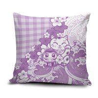 Purple Palaka Hawaiian And Japanese Pillow Cover Maneki Neko And Sakura Bloom DT05 Purple - Polynesian Pride