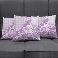 Purple Palaka Hawaiian And Japanese Pillow Cover Maneki Neko And Sakura Bloom DT05 - Polynesian Pride