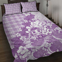 Purple Palaka Hawaiian And Japanese Quilt Bed Set Maneki Neko And Sakura Bloom DT05 Purple - Polynesian Pride