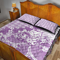 Purple Palaka Hawaiian And Japanese Quilt Bed Set Maneki Neko And Sakura Bloom DT05 - Polynesian Pride