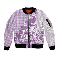 Purple Palaka Hawaiian And Japanese Sleeve Zip Bomber Jacket Maneki Neko And Sakura Bloom DT05 Unisex Purple - Polynesian Pride