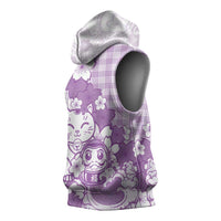 Purple Palaka Hawaiian And Japanese Sleeveless Hoodie Maneki Neko And Sakura Bloom DT05 - Polynesian Pride