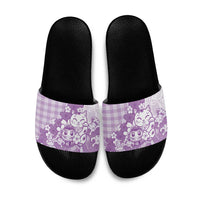 Purple Palaka Hawaiian And Japanese Slide Sandals Maneki Neko And Sakura Bloom DT05 Purple - Polynesian Pride