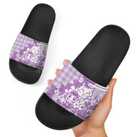 Purple Palaka Hawaiian And Japanese Slide Sandals Maneki Neko And Sakura Bloom DT05 - Polynesian Pride