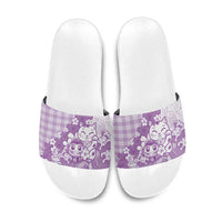 Purple Palaka Hawaiian And Japanese Slide Sandals Maneki Neko And Sakura Bloom DT05 Purple - Polynesian Pride