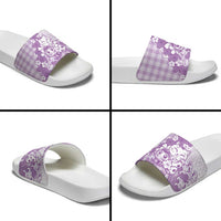 Purple Palaka Hawaiian And Japanese Slide Sandals Maneki Neko And Sakura Bloom DT05 - Polynesian Pride
