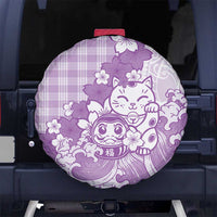 Purple Palaka Hawaiian And Japanese Spare Tire Cover Maneki Neko And Sakura Bloom DT05 No hole Purple - Polynesian Pride