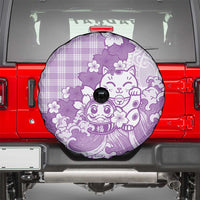 Purple Palaka Hawaiian And Japanese Spare Tire Cover Maneki Neko And Sakura Bloom DT05 - Polynesian Pride