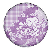 Purple Palaka Hawaiian And Japanese Spare Tire Cover Maneki Neko And Sakura Bloom DT05 - Polynesian Pride