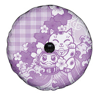 Purple Palaka Hawaiian And Japanese Spare Tire Cover Maneki Neko And Sakura Bloom DT05 - Polynesian Pride