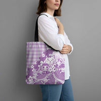 Purple Palaka Hawaiian And Japanese Tote Bag Maneki Neko And Sakura Bloom DT05 - Polynesian Pride