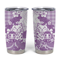 Purple Palaka Hawaiian And Japanese Tumbler Cup Maneki Neko And Sakura Bloom DT05 Purple - Polynesian Pride